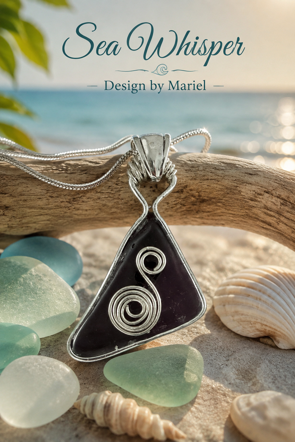 Burgundy glass piece wrapped in silver wire Pendant