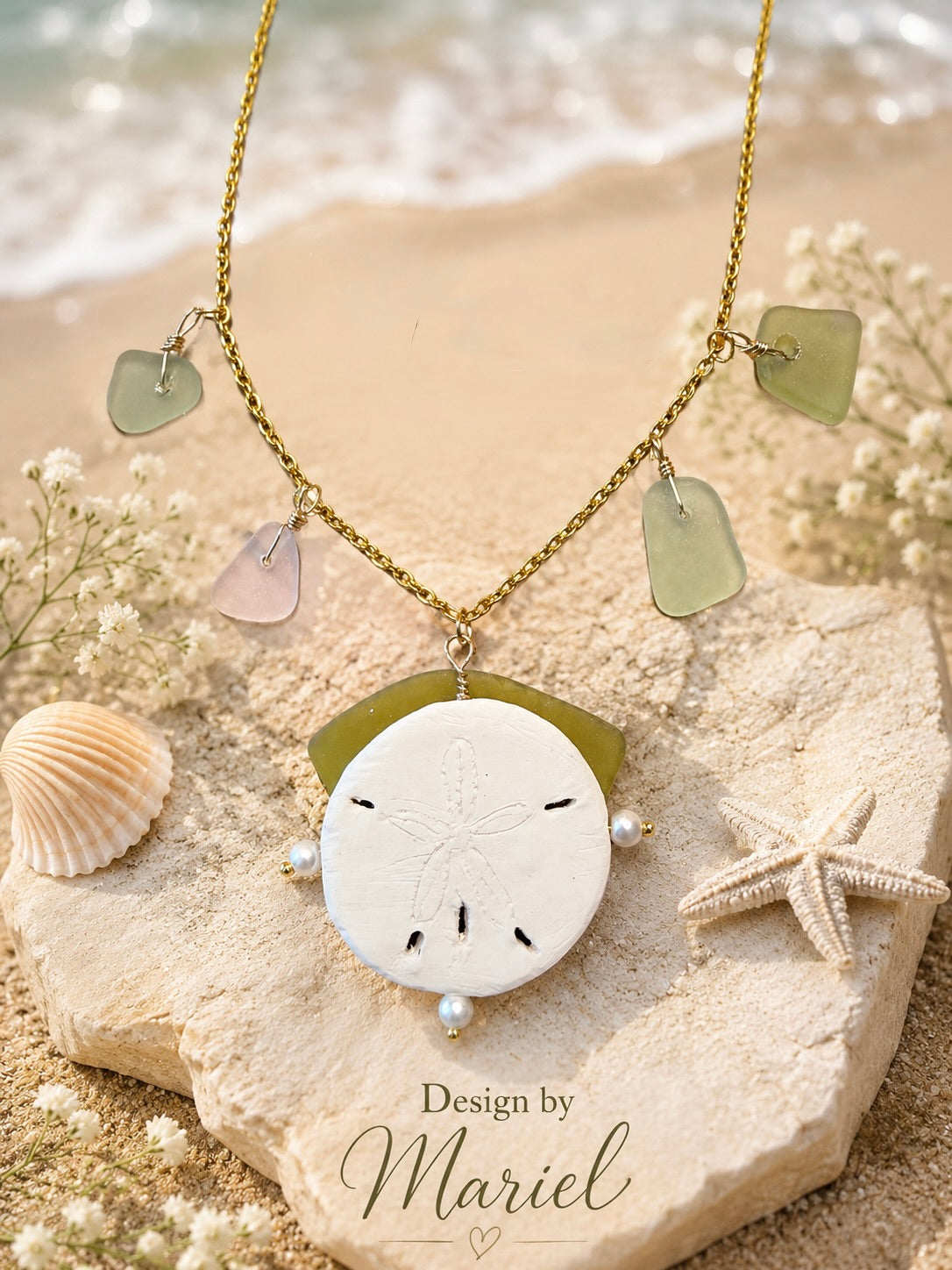 Sand Dollar Sea Glass Necklace | Coastal Handmade Jewelry | Beach Inspired Penda