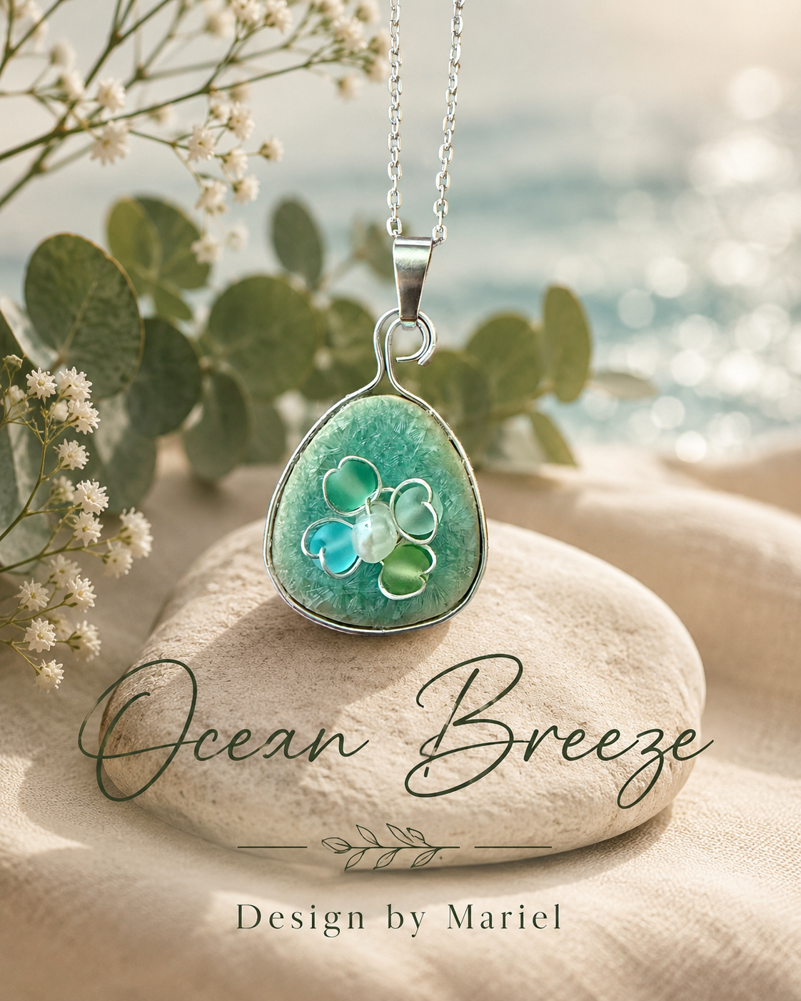 Ocean Breeze Handcrafted Necklace | Sea Foam Green Tile Pendant