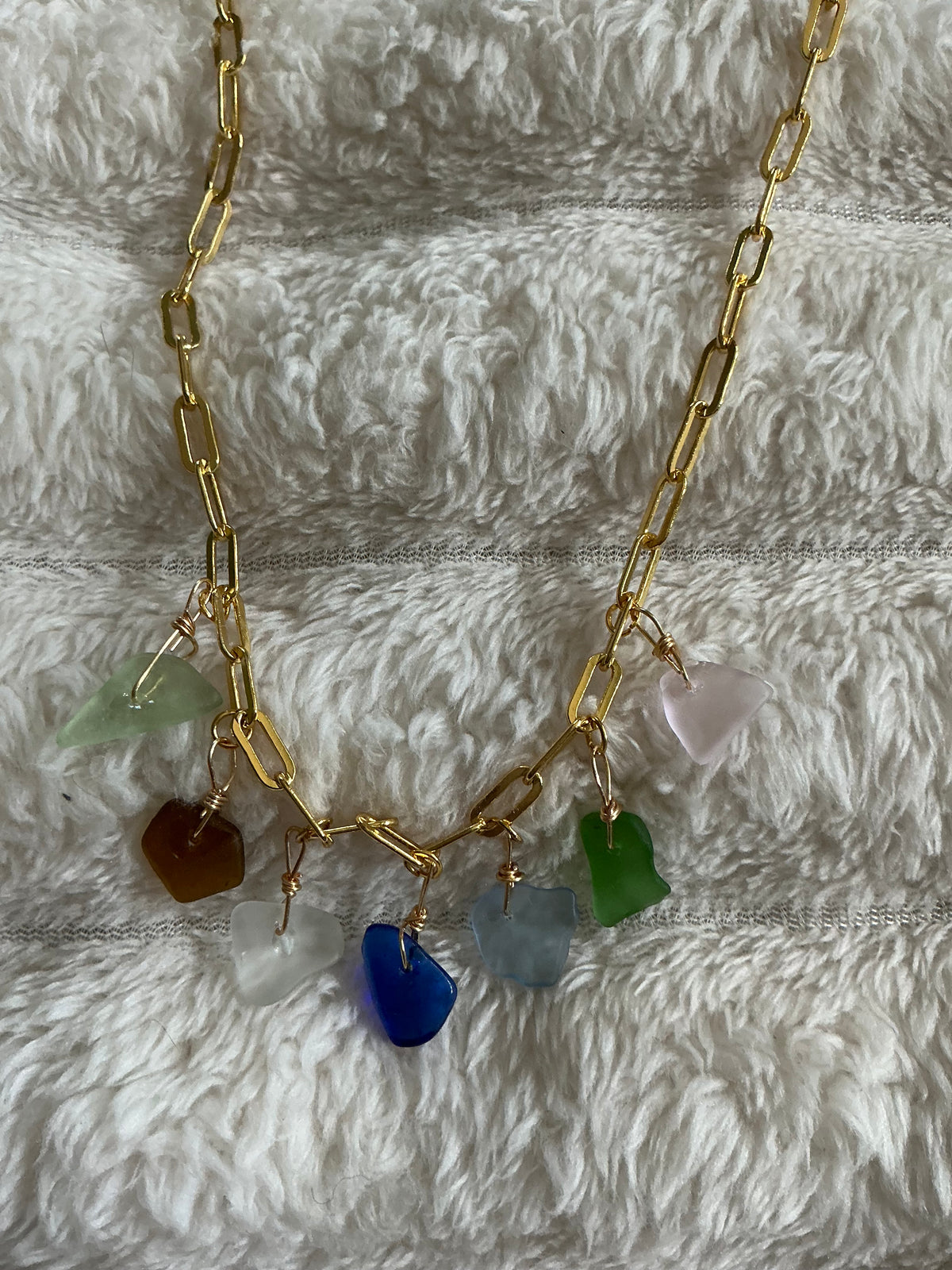 Aura Shore Sea Glass Charm Necklace | Gold Paperclip Chain | Colorful Beach Glass Necklace | Coastal Jewelry