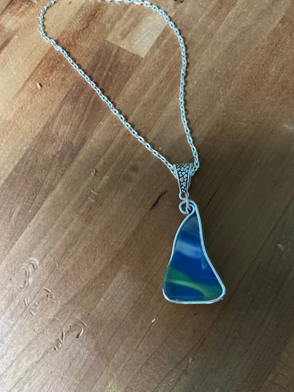Handcrafted Murano-Style Glass Pendant, Silver Plated Wire Wrapped Necklace, Unique Artisan Jewelry, Elegant Coastal Accessory
