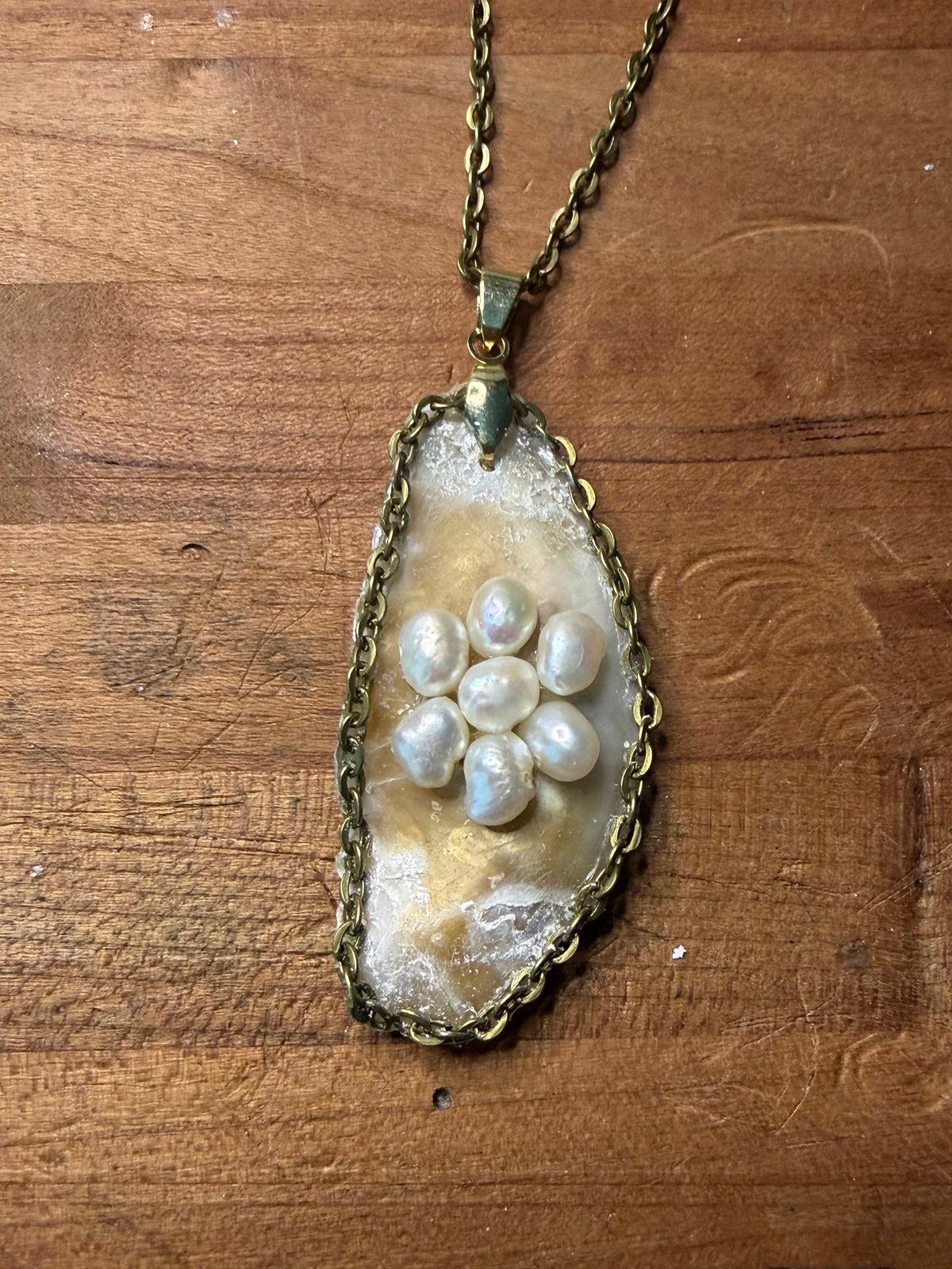 Floral Tide -Handcrafted Mother of Pearl and Freshwater Pearl Pendant, One-of-a-Kind Coastal Artisan Necklace