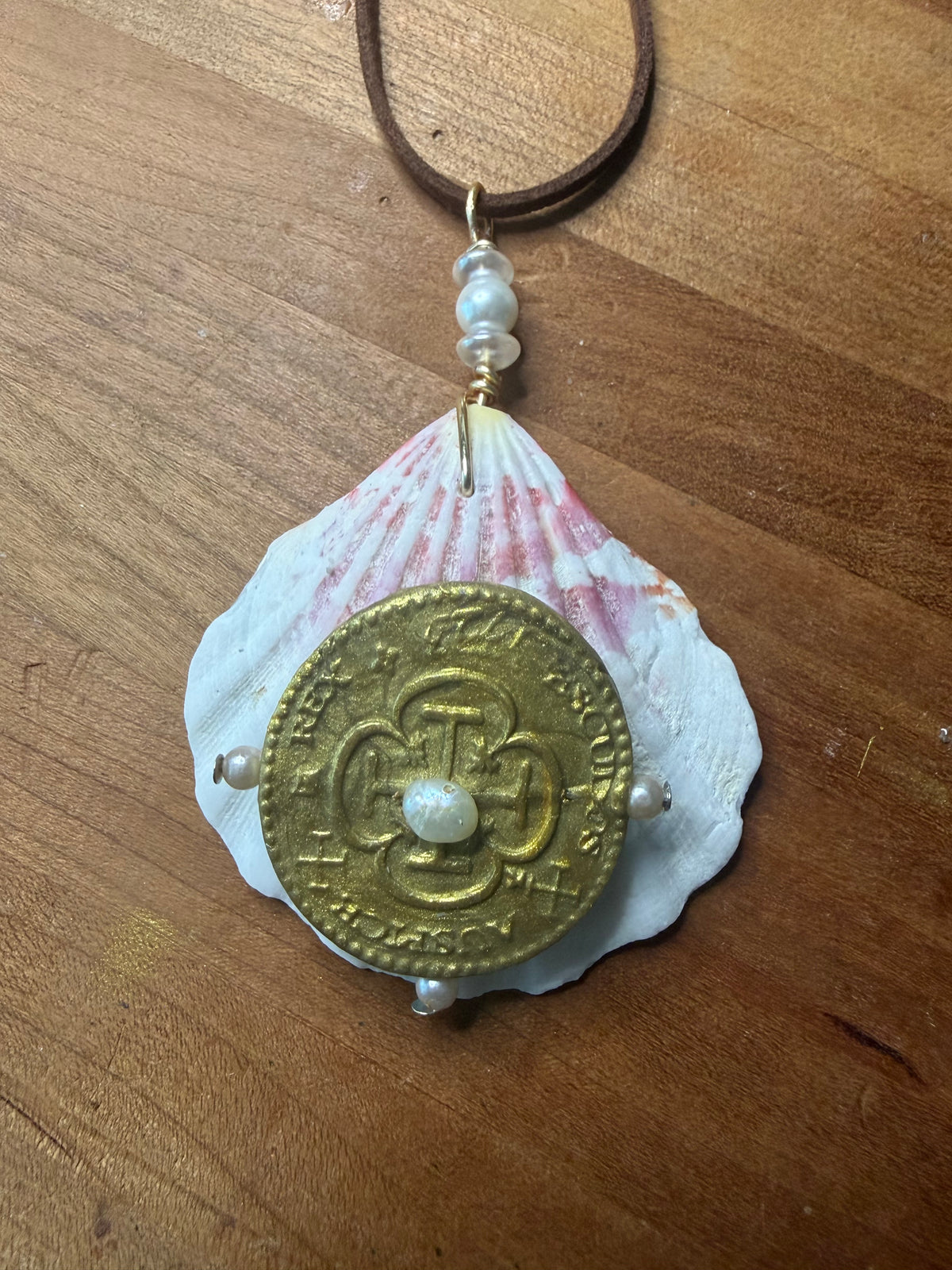 Handcrafted Shell & Clay Coin Pendant Necklace | Artisan "Ocean Treasures" Collection by Design by Mariel