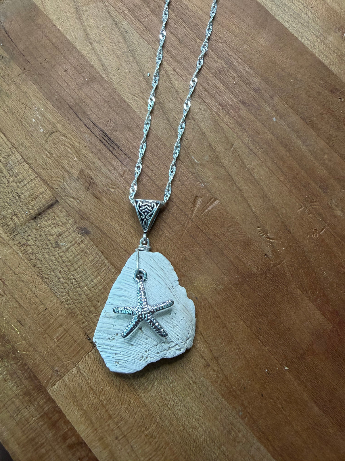 Sterling Silver Starfish Pendant on Genuine Oyster Shell | Coastal Beach Necklace | Handcrafted Ocean Jewelry