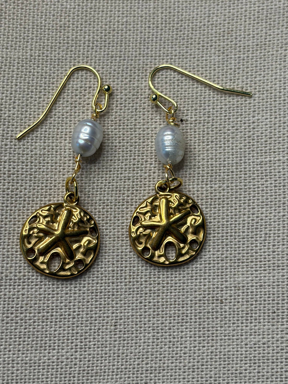 Sand Dollar & Freshwater Pearl Earrings