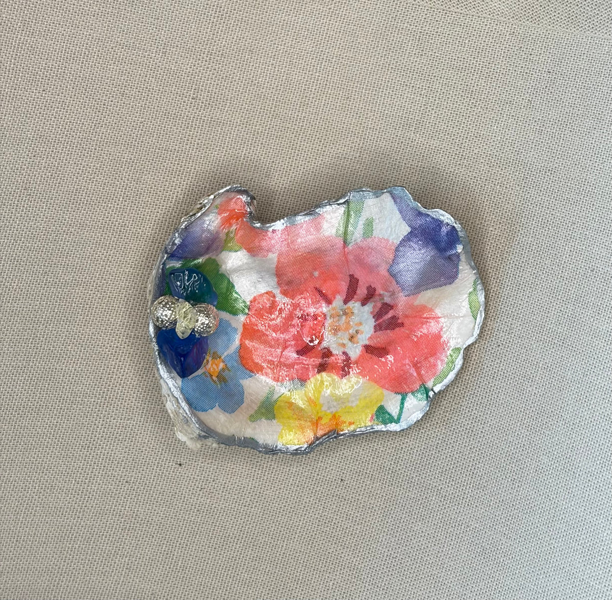 Handcrafted Oyster Shell Art | Gold/Silver Filigree & Colorful Sea Glass Mosaic | Coastal Decor | One of a Kind Ocean Inspired Gift