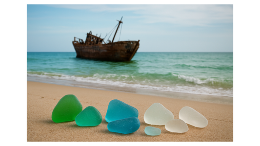 Behind jewelry made with sea glass