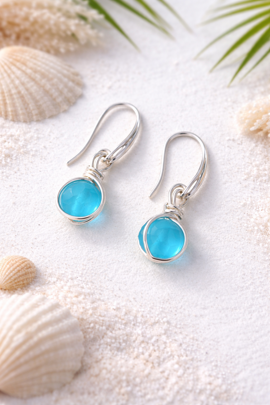 Glass bead Wire Wrapped Earrings in Silver Plated | Minimalist Drop Earrings