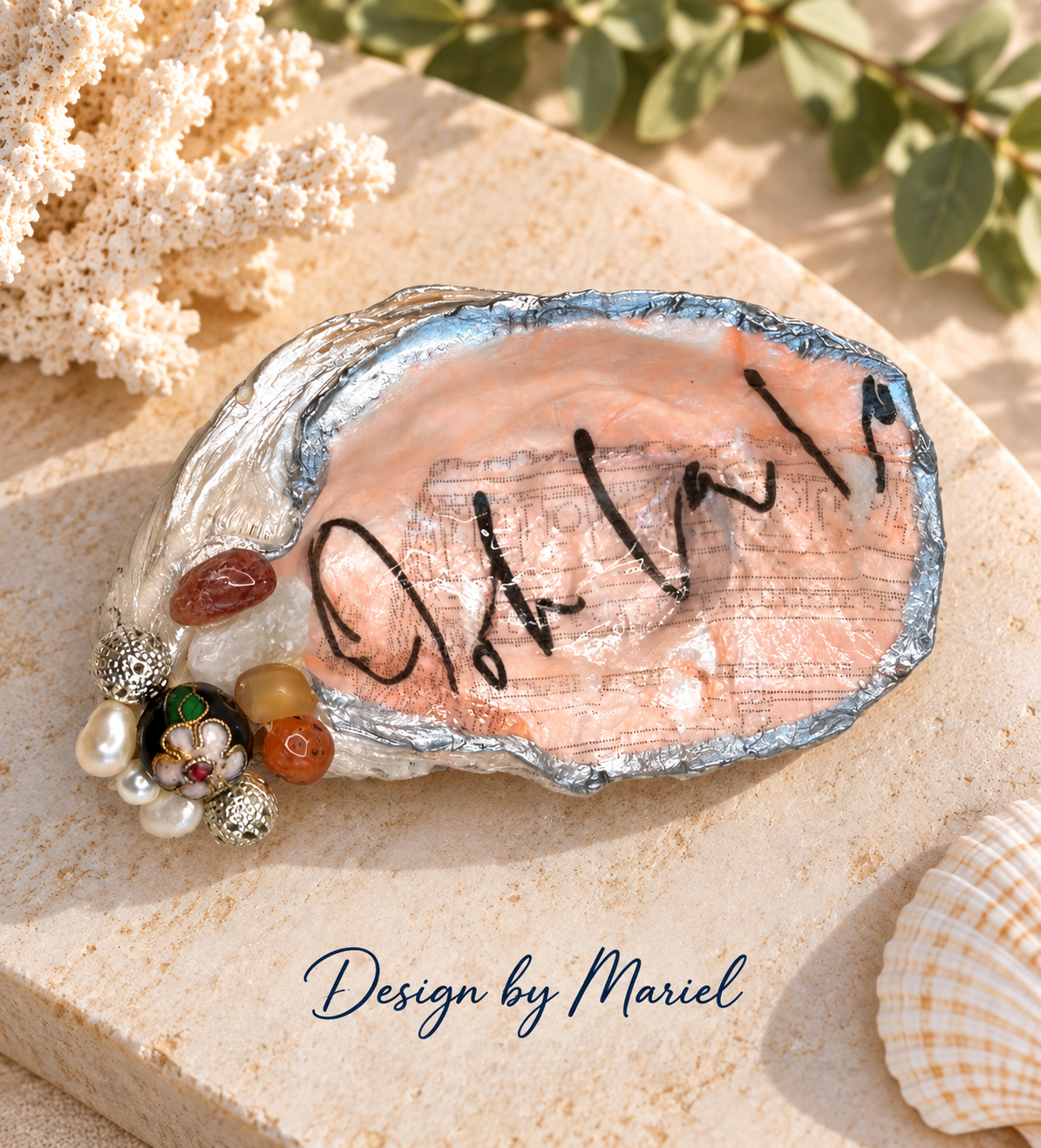 Handcrafted Oyster Shell Art | Gold/Silver Filigree & Colorful Sea Glass Mosaic | Coastal Decor | One of a Kind Ocean Inspired Gift