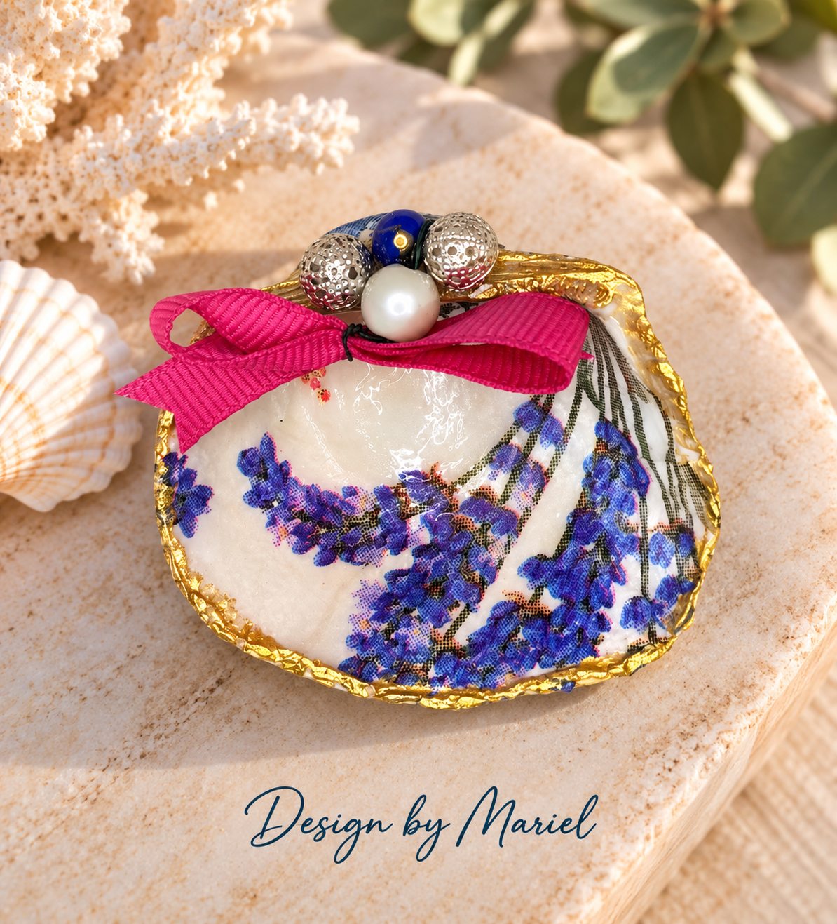 Handcrafted Clam Shell Art | Gold/Silver Filigree & Colorful Sea Glass Mosaic | Coastal Decor | One of a Kind Ocean Inspired Gift