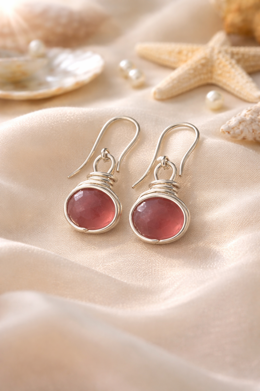 Glass bead Wire Wrapped Earrings in Silver Plated | Minimalist Drop Earrings