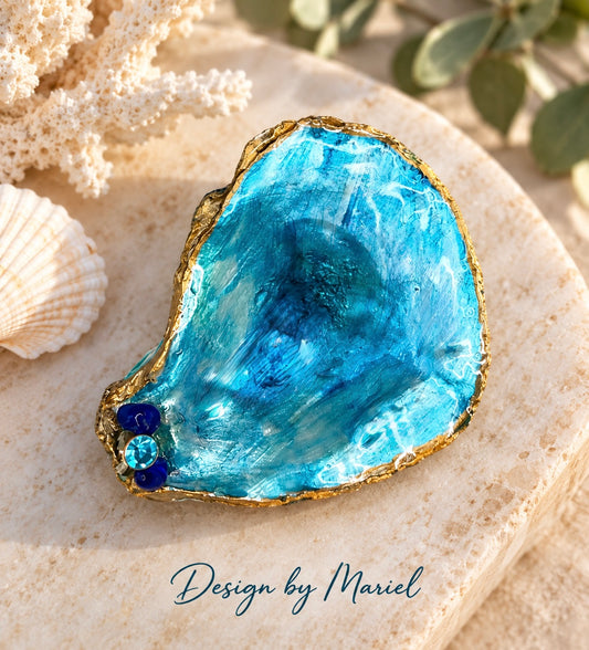 Handcrafted Oyster Shell Art | Gold/Silver Filigree & Colorful Sea Glass Mosaic | Coastal Decor | One of a Kind Ocean Inspired Gift