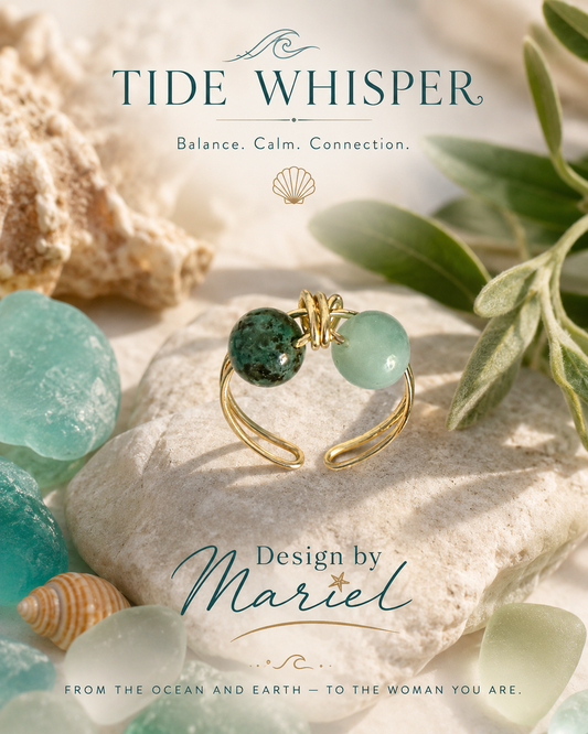 Tide Whisper Gemstone Ring | Wire Wrapped Double Bead Ring | Adjustable Boho Coastal Jewelry Gift