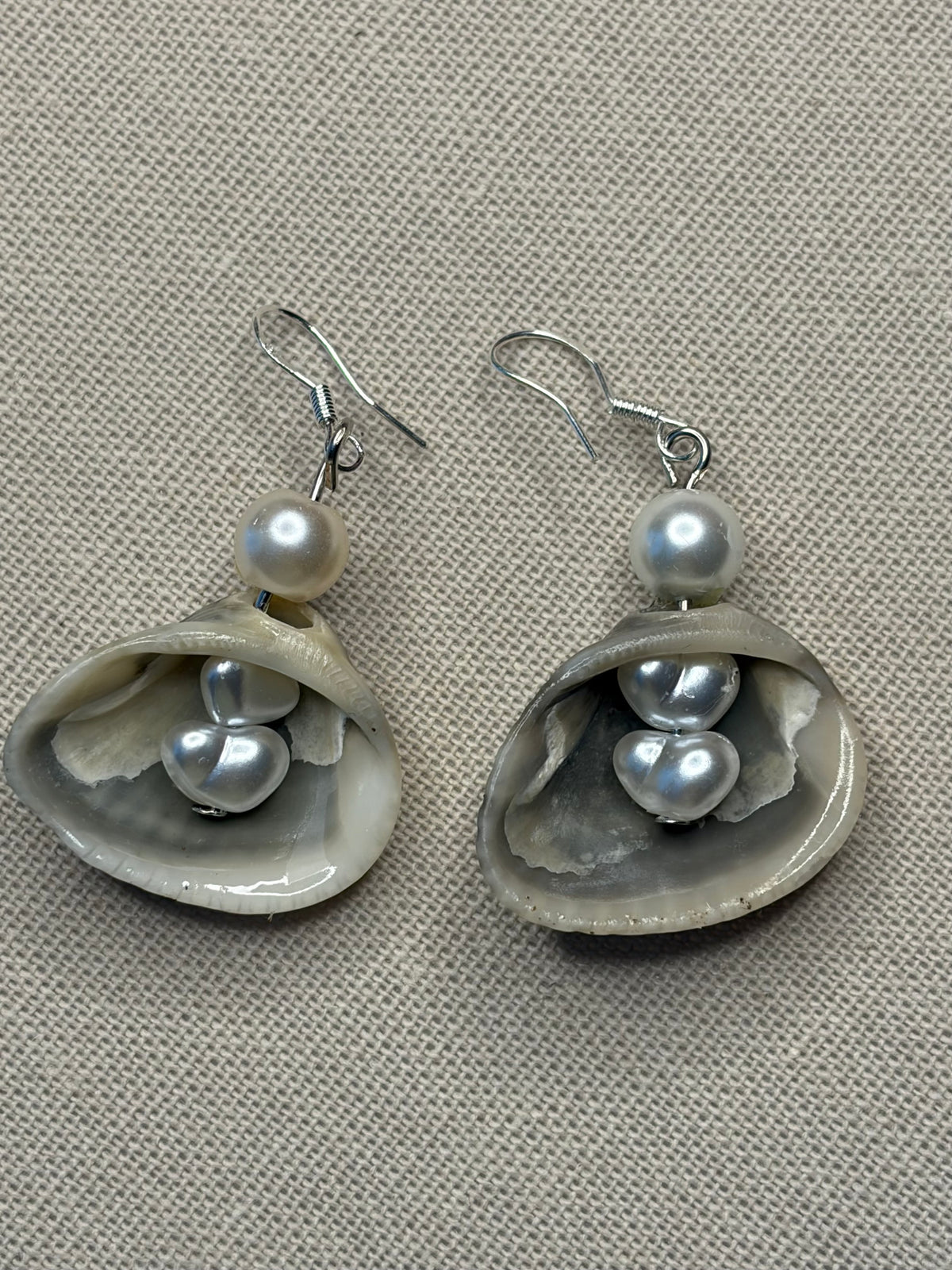 Striped Seashell Earrings with Pearls, Coastal Jewelry, Beach Earrings, Ocean Lover Gift, Handmade Shell Dangle Earrings