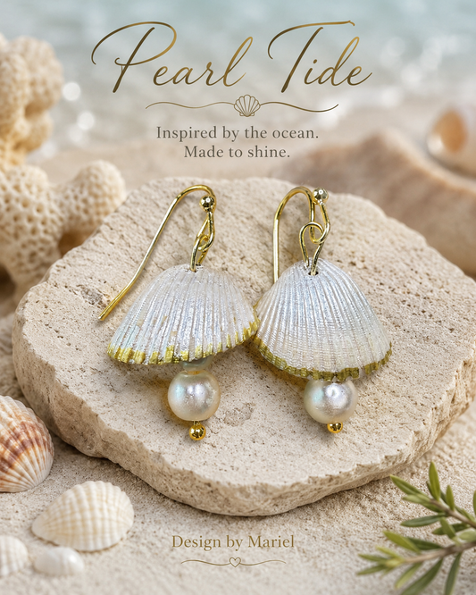 Pearl Tide Shell Earrings | Freshwater Pearl Earrings | Gold Sea shell Earrings | Coastal Beach Jewelry | Ocean Inspired Gift for Her