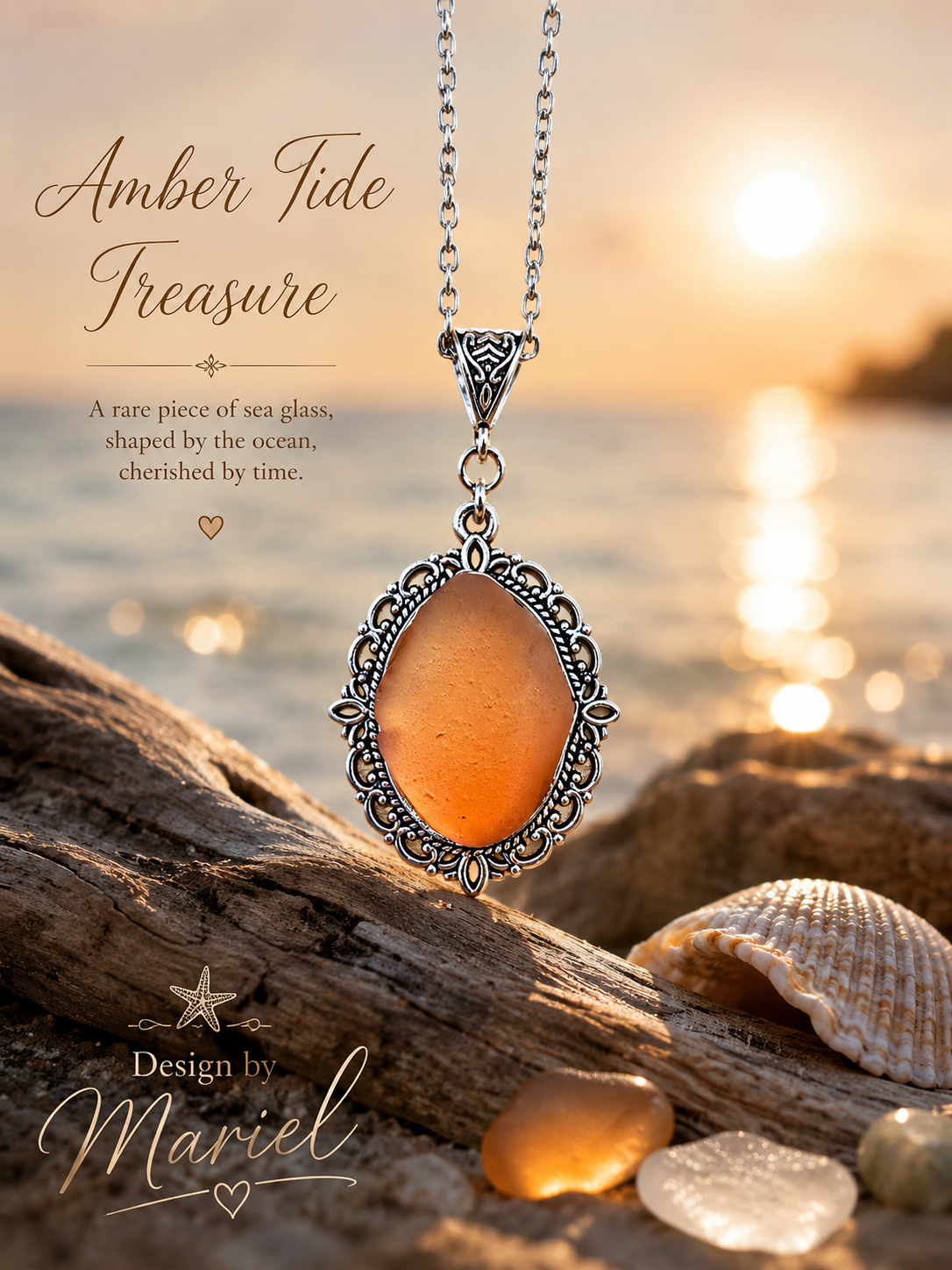 Amber Tide Treasure Sea Glass Pendant Necklace