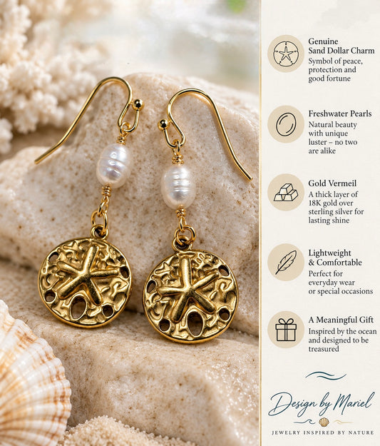 Sand Dollar & Freshwater Pearl Earrings