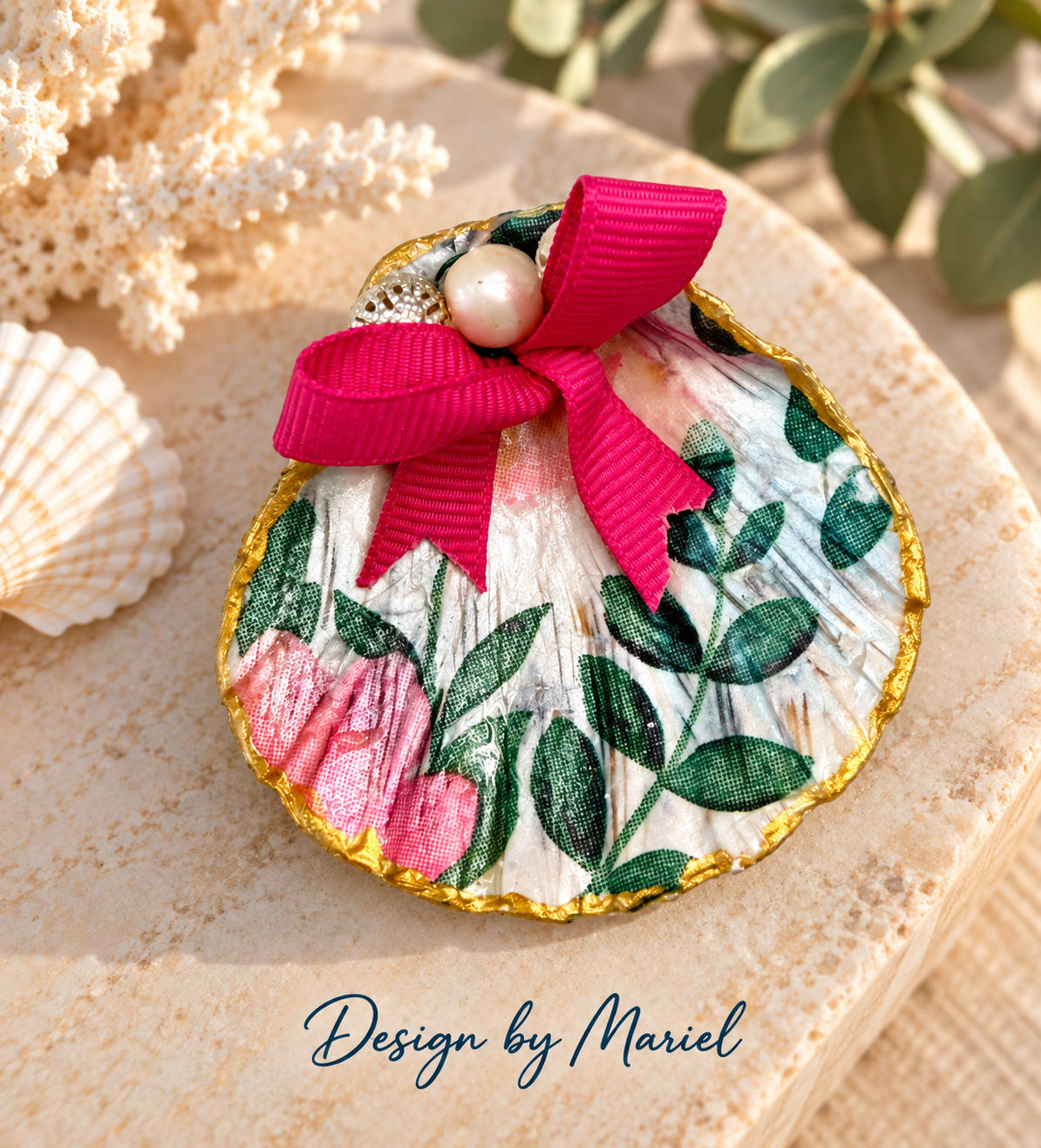 Handcrafted Clam Shell Art | Gold/Silver Filigree & Colorful Sea Glass Mosaic | Coastal Decor | One of a Kind Ocean Inspired Gift