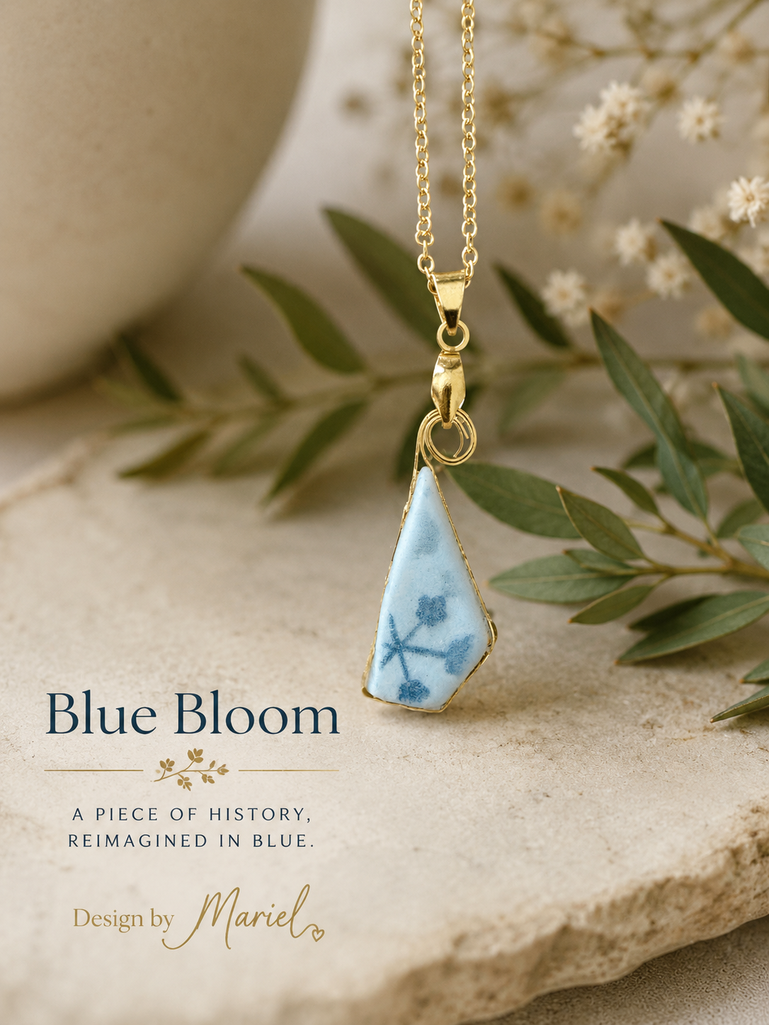 Blue Bloom - Ceramic Shard Pendant Necklace