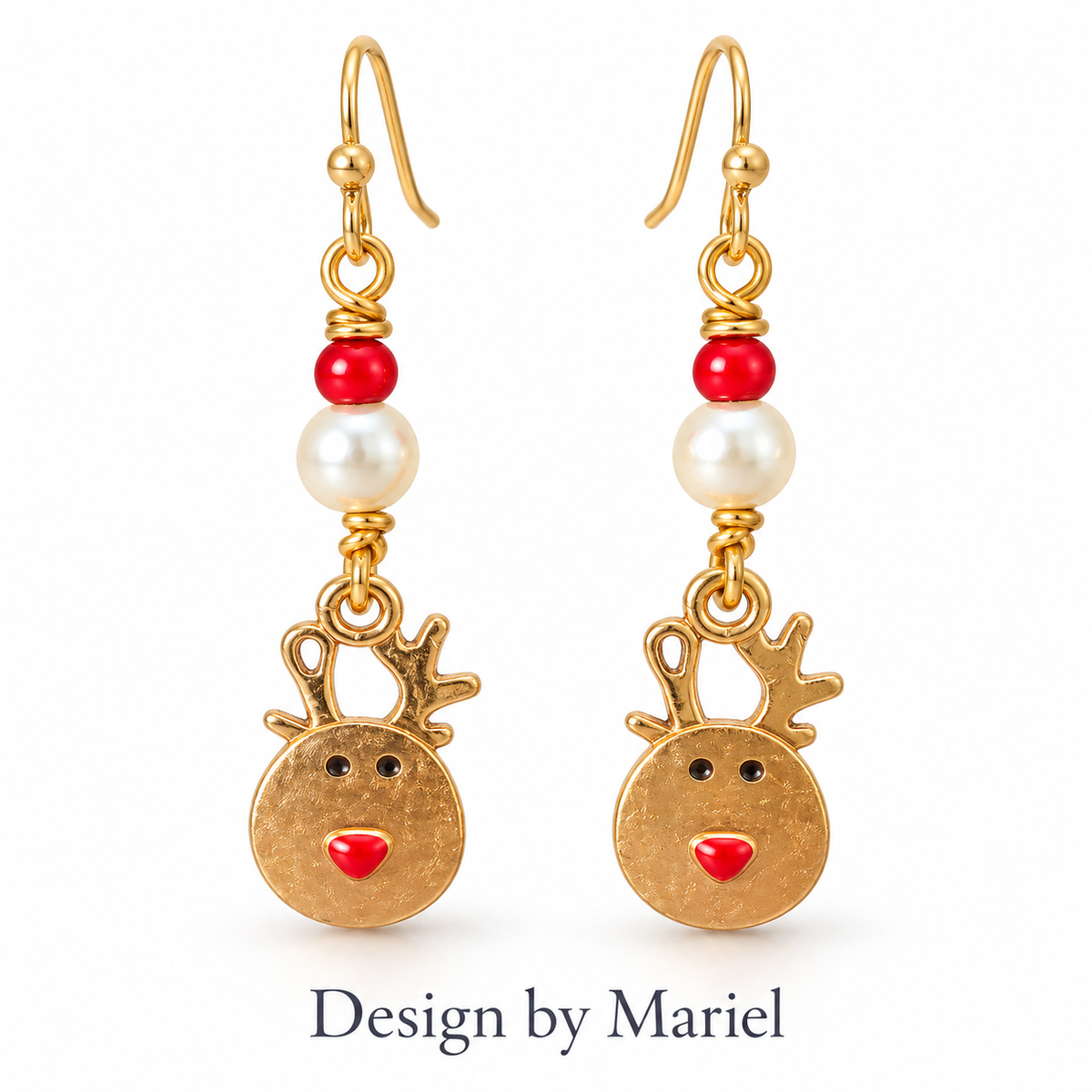 Christmas Red and Green Dangle Earrings, Sea Glass Style Holiday Jewelry, Gold Tone Handmade Earrings, Festive Christmas Gift for Her
