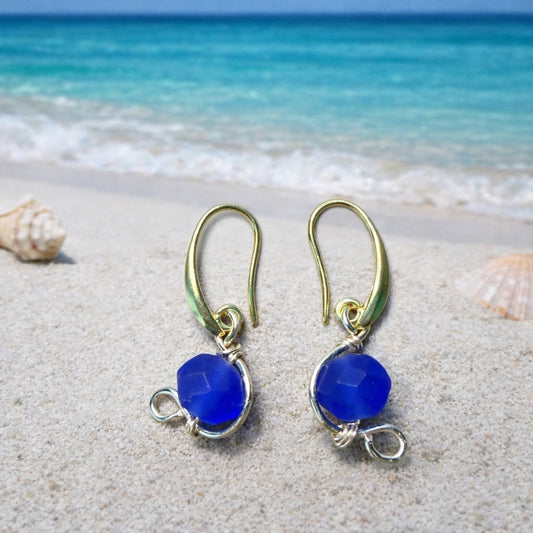 Blue Cobalt Earrings on Silver- Handmade Jewelry, Gift for Her