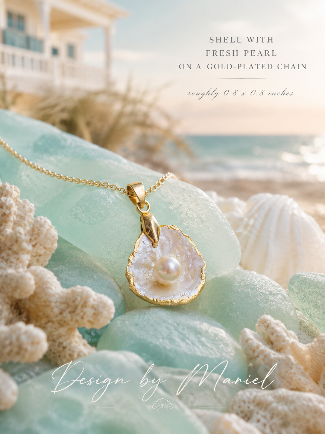 Handcrafted Shell & Freshwater Pearl Pendant Necklace | Gold-Plated Artisan Jewelry by Mariel