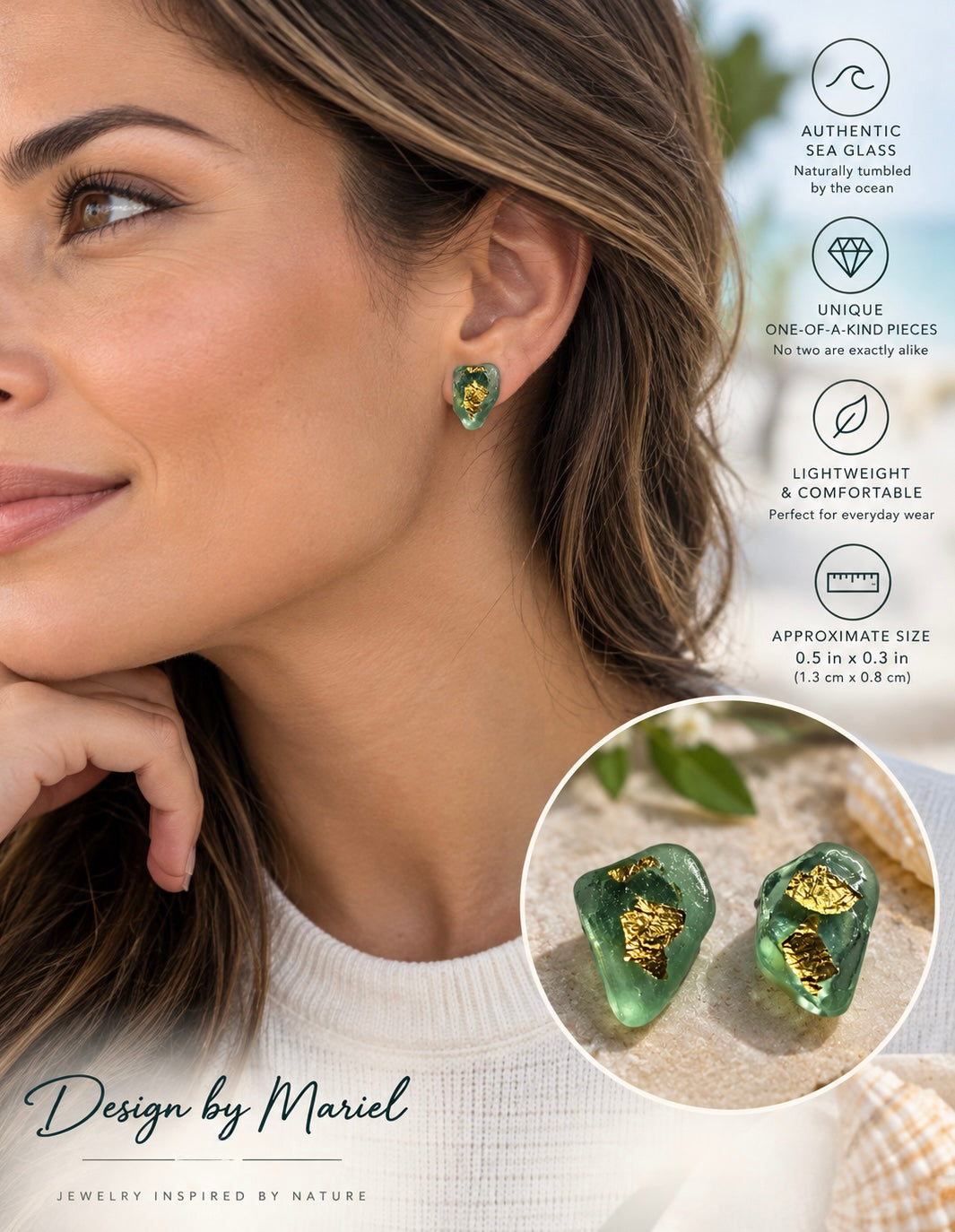Light Blue / Green Aqua Sea Glass Stud Earrings, Ocean Inspired Jewelry, Coastal Earrings, Minimalist Beach Jewelry, Handmade Gift for Her