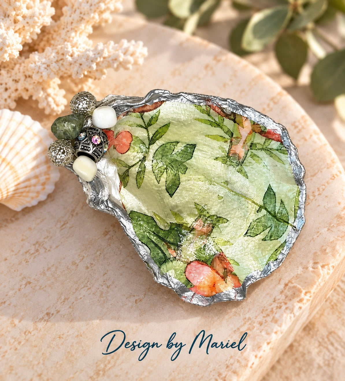 Handcrafted Oyster Shell Art | Gold/Silver Filigree & Colorful Sea Glass Mosaic | Coastal Decor | One of a Kind Ocean Inspired Gift