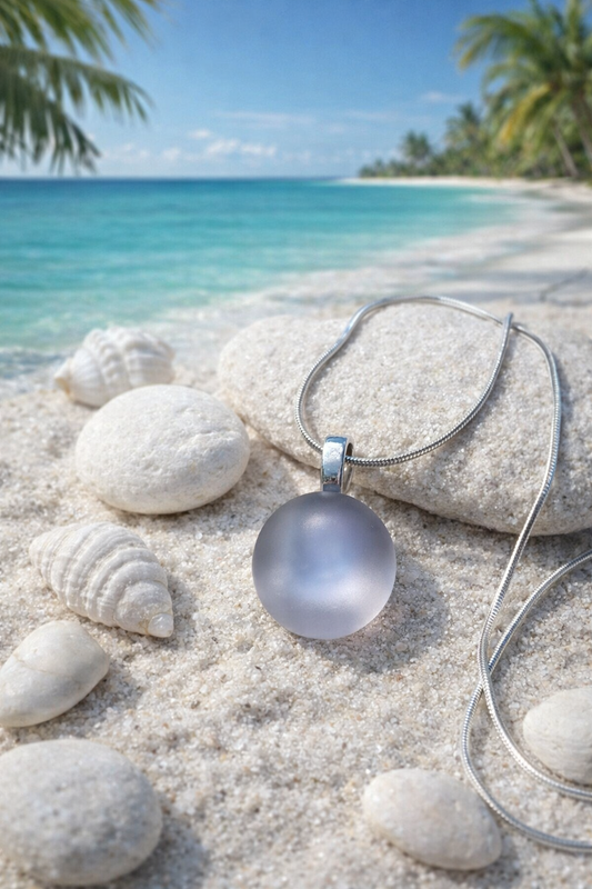 Soft Violet Sea Glass Pendant Necklace - Round Frosted Beach Glass in Silver