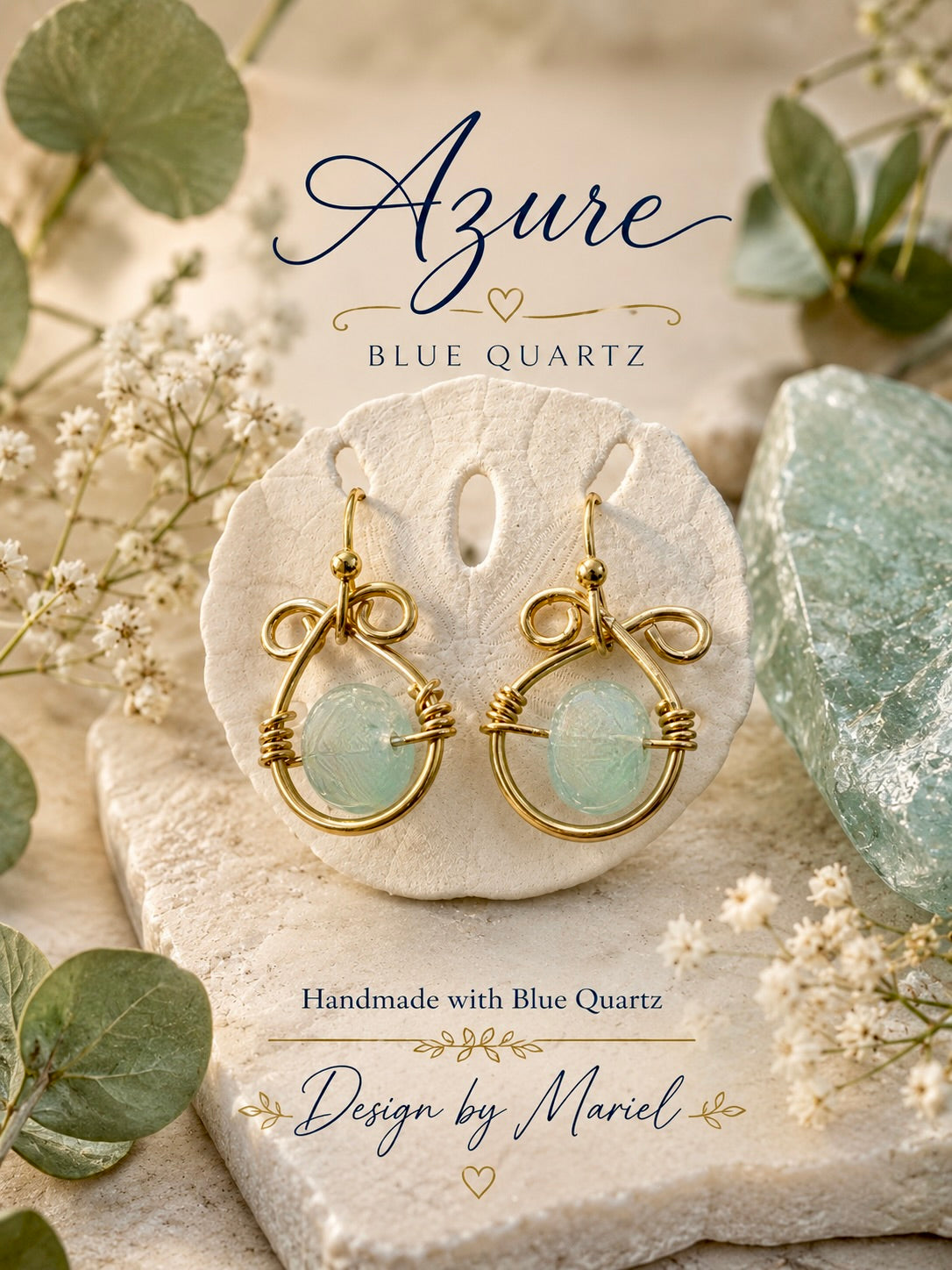 Teal Faceted Quartz Earrings in Gold Plated Wire | Handmade Wire Dangle