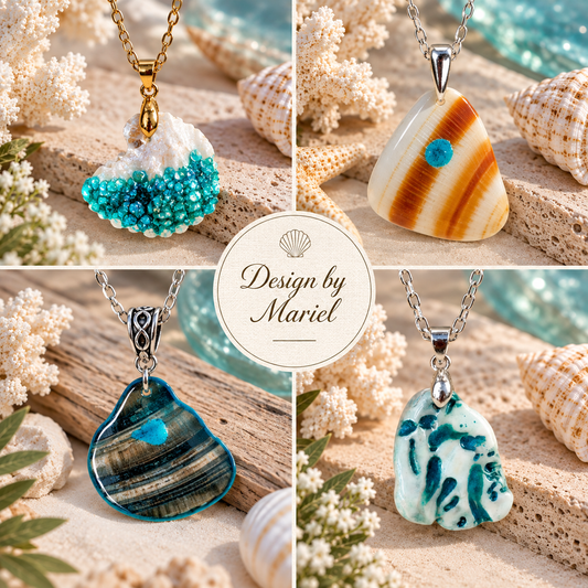 Gulf Coast Shell Necklace with Turquoise Inlay, Handmade Beach Jewelry, Sea Shell Pendant, Coastal Jewelry