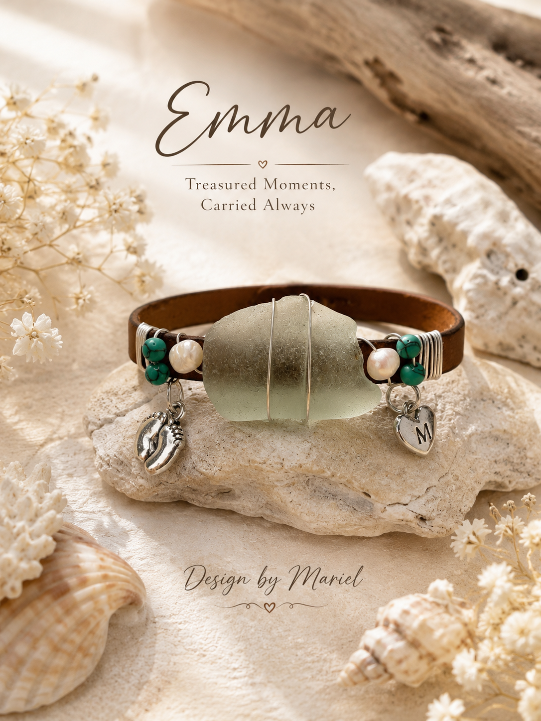 The "Emma" Keepsake Sea Glass Leather Bracelet
