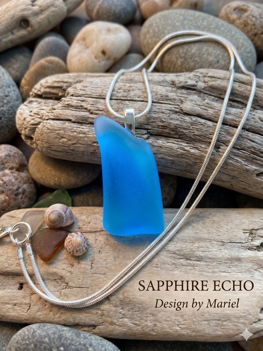 Sapphire Echo Sky Glass Pendant Necklace in Sterling Silver