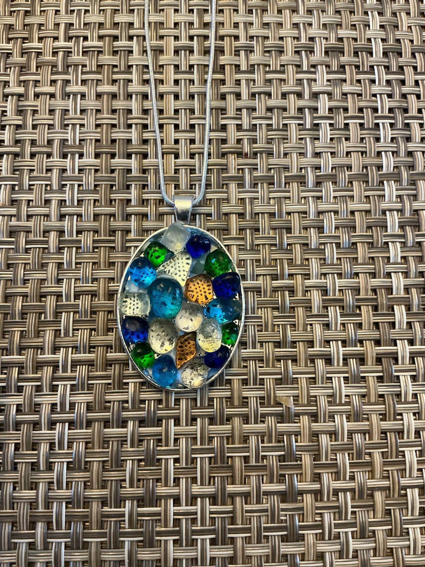 Ocean Mosaic Sea Glass Pendant Necklace - Handmade Coastal Jewelry