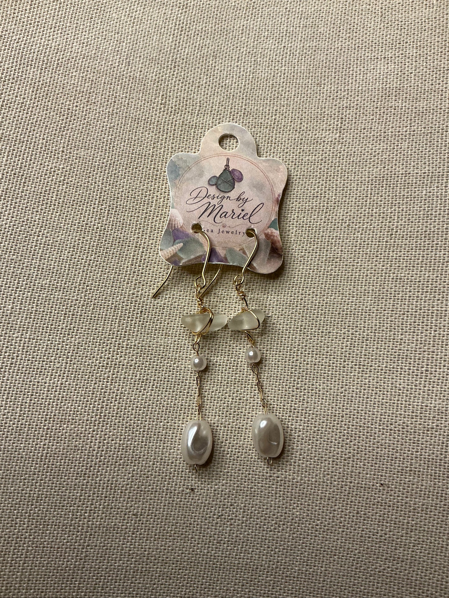 Sea Glass Pearl Earrings, Clear Mist Sea Glass & Freshwater Pearl Earrings, Coastal Jewelry, Beach Jewelry, Ocean Inspired Gift