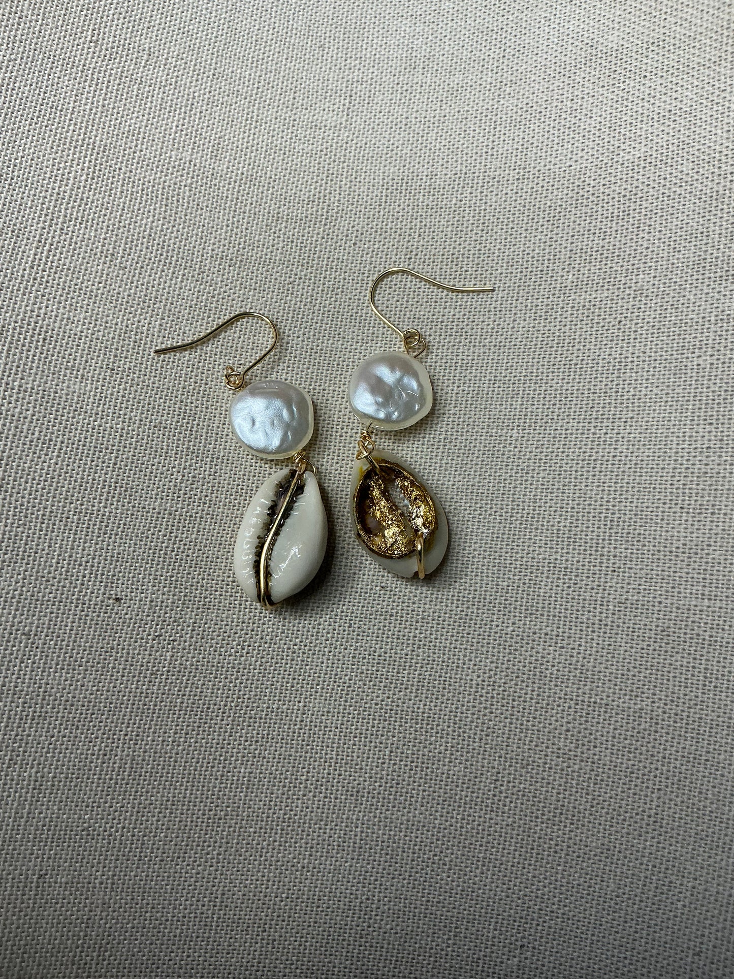Baroque Freshwater Pearl & Cowrie Shell Earrings | Handmade Coastal Jewelry