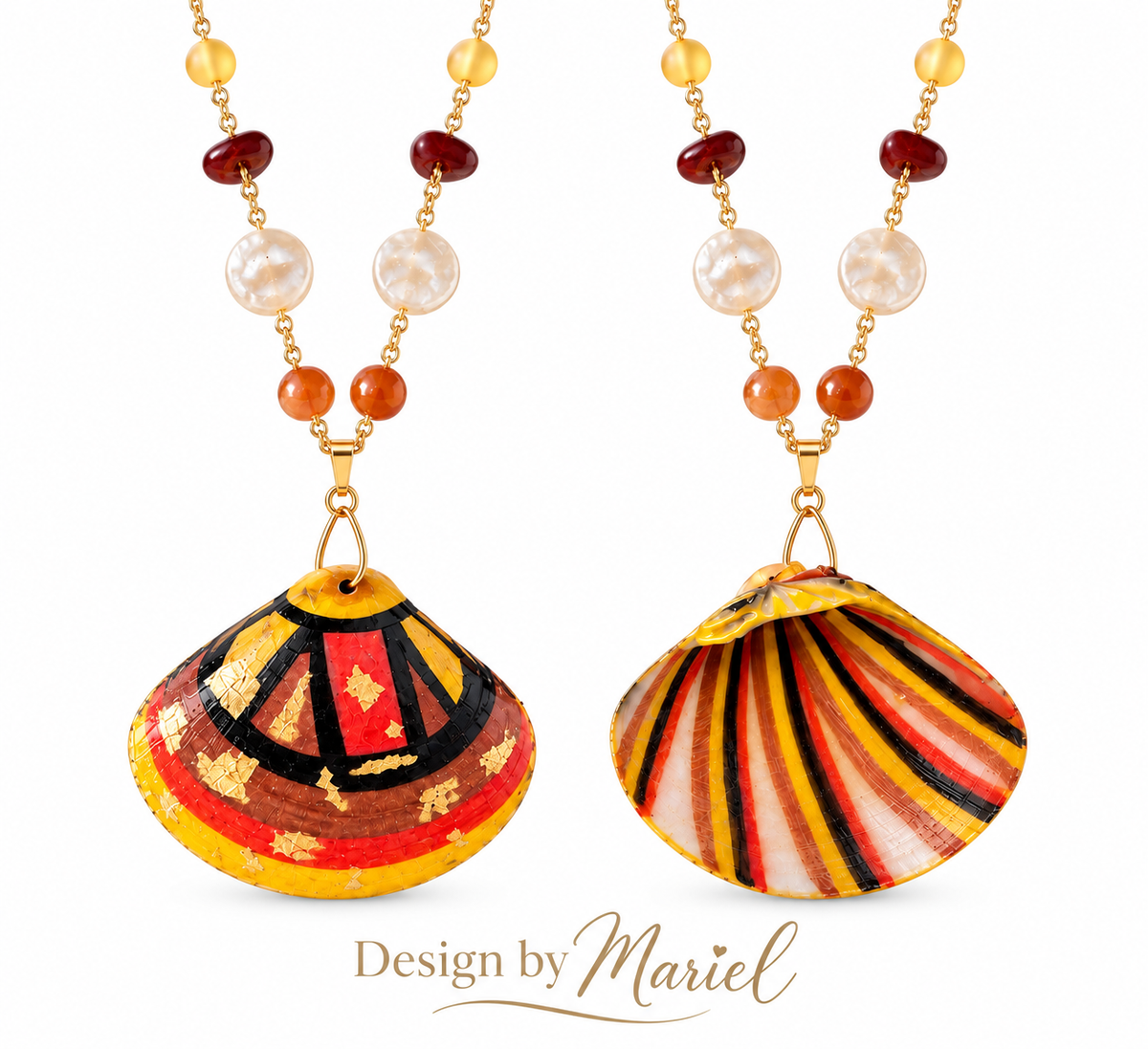 Hand Painted Shell Statement Necklace, Colorful Coastal Jewelry, Artisan Pendant