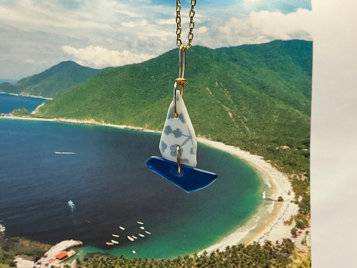 Serenity Freedom Sea Glass Pendant Necklace | Cobalt Blue Sea Glass & China Shar