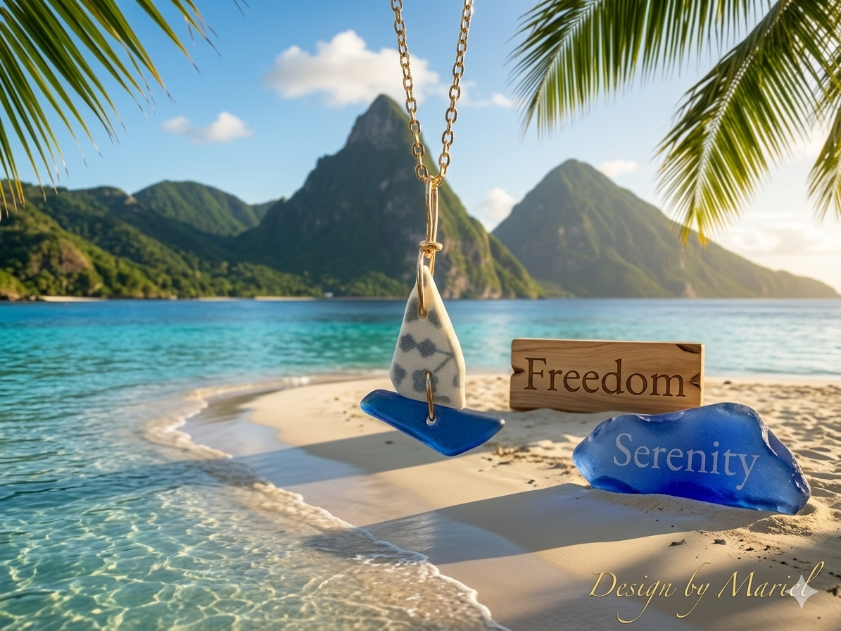 Serenity Freedom Sea Glass Pendant Necklace | Cobalt Blue Sea Glass & China Shar