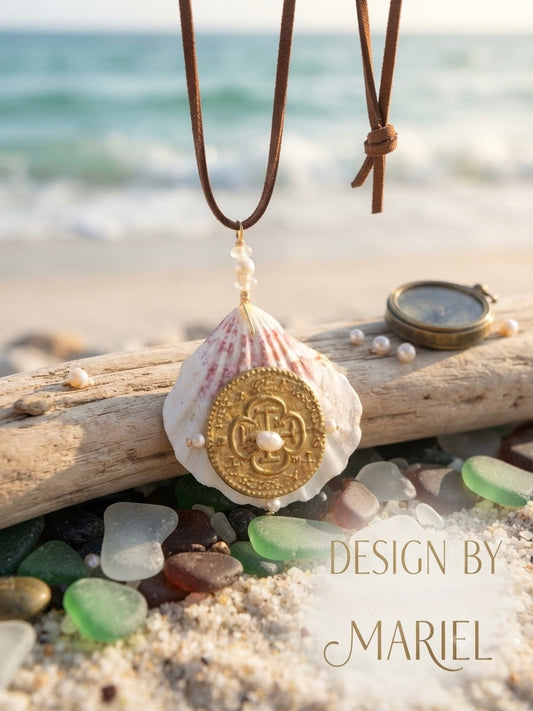 Handcrafted Shell & Clay Coin Pendant Necklace | Artisan "Ocean Treasures" Collection by Design by Mariel