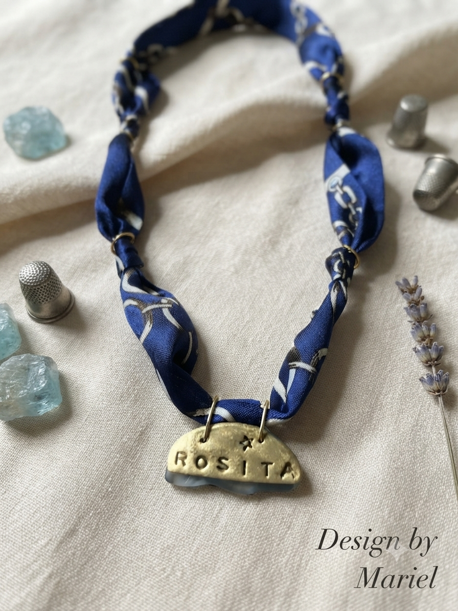 Handcrafted Personalized Clay on Sea Glass Pendant Necklace | Silky Scarf Artisan Jewelry by Design by Mariel