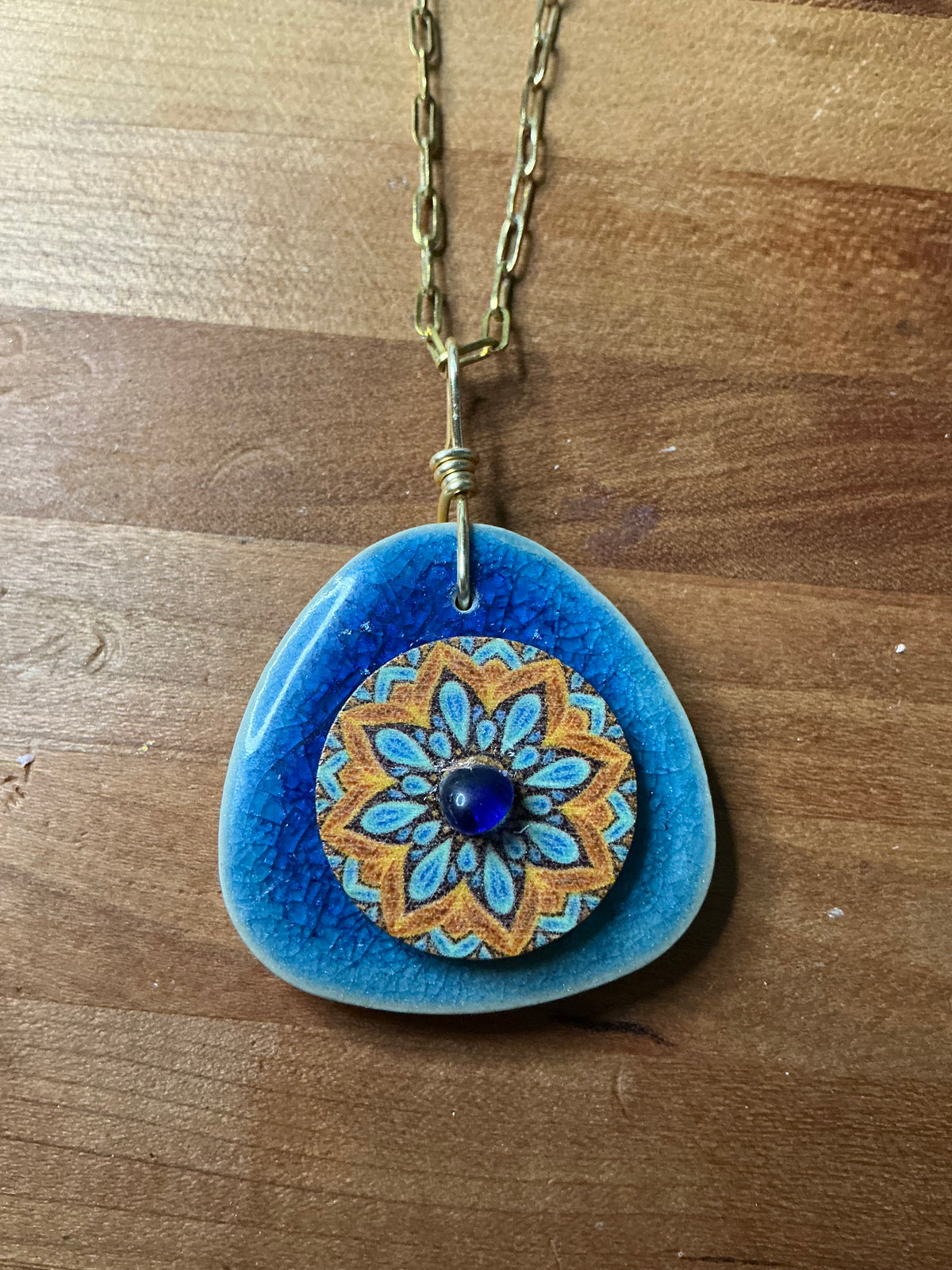 Ocean Mandala Necklace | Blue Tile Pendant | Gold Plated
