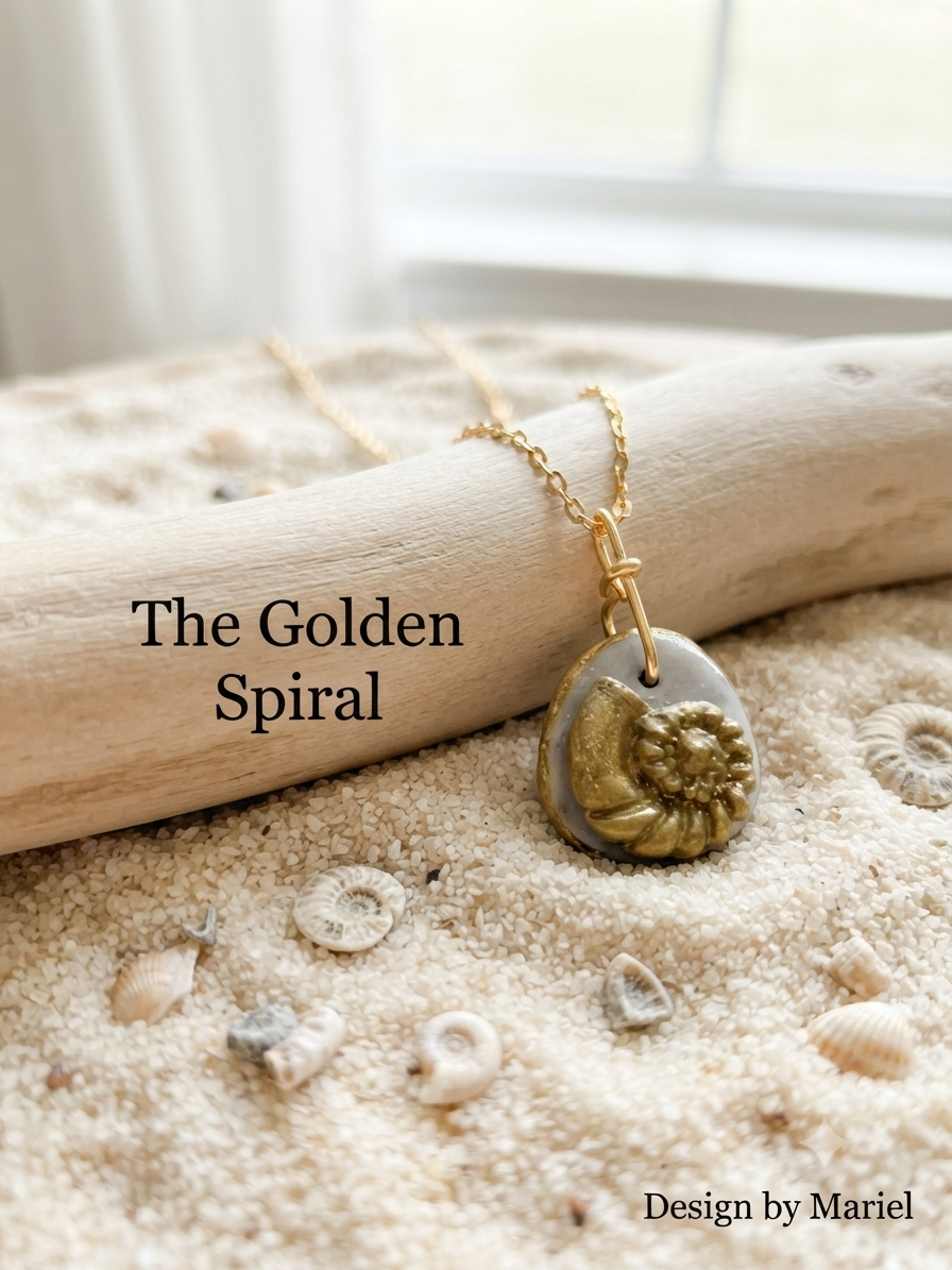 Handcrafted Sea Stone and Clay Shell Pendant Necklace | The Golden Spiral