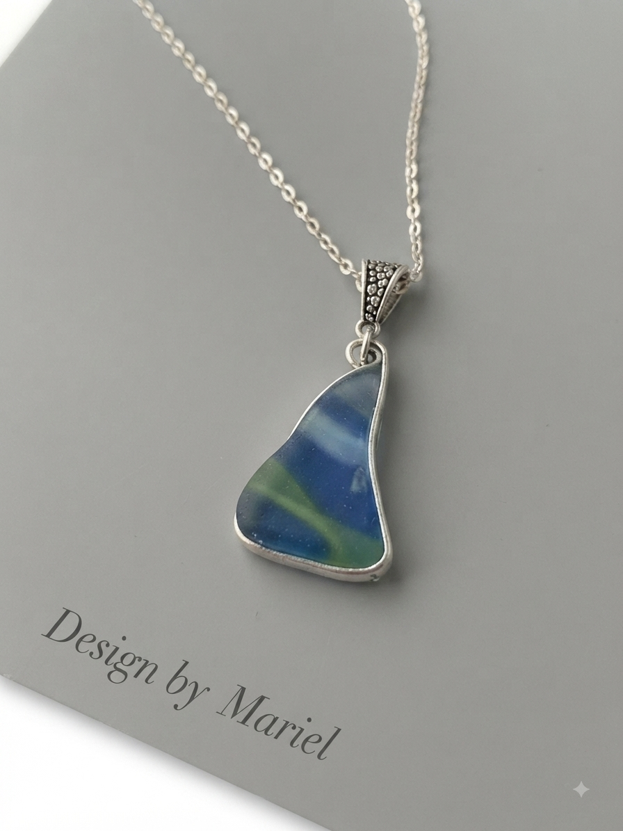 Handcrafted Murano-Style Glass Pendant, Silver Plated Wire Wrapped Necklace, Unique Artisan Jewelry, Elegant Coastal Accessory