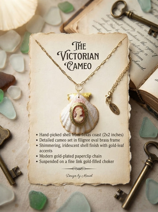 Victorian Style Cameo Shell Necklace | Handmade Coastal Jewelry | Texas Shell Pendant | Vintage Inspired Cameo Necklace | One of a Kind