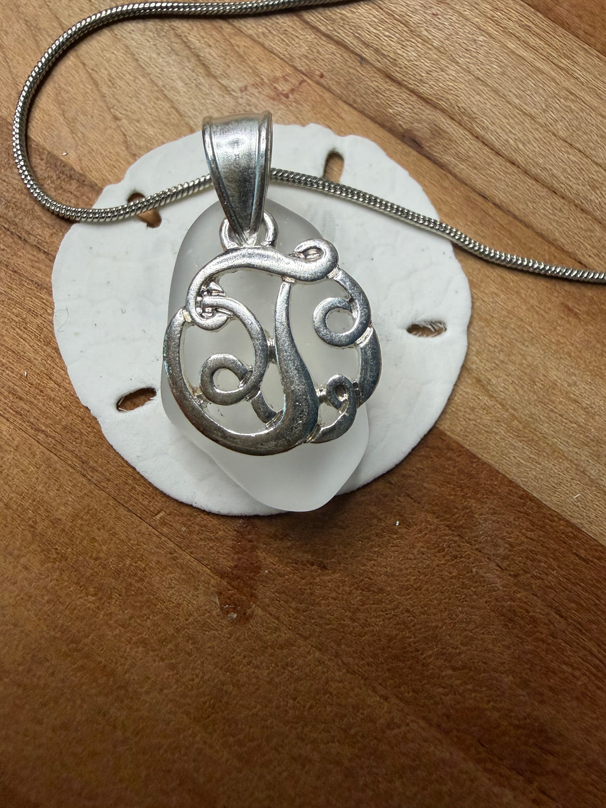 White Sea Glass Necklace w. Silver Beach Charm - Ocean Pendant (includes chain)