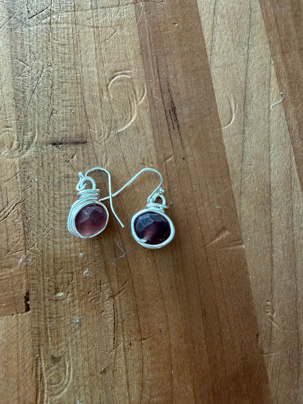 Glass bead Wire Wrapped Earrings in Silver Plated | Minimalist Drop Earrings