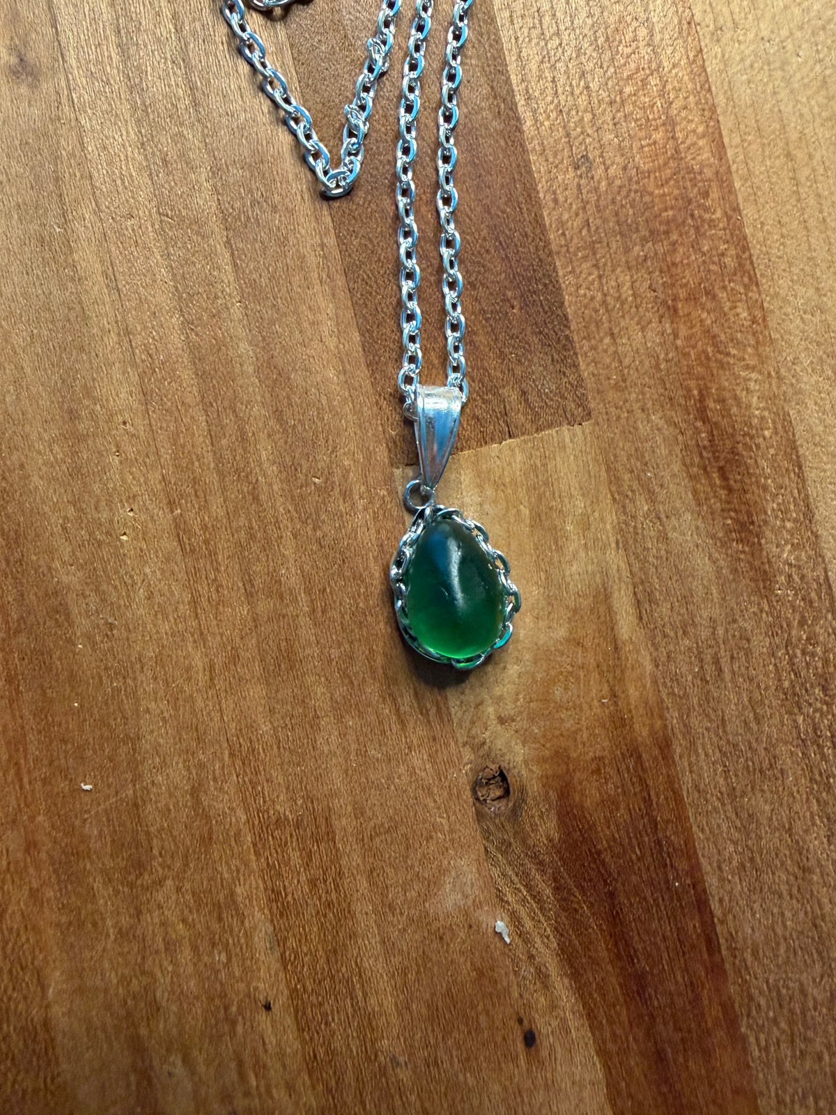 Emerald Green Sea Glass Pendant Necklace - Handmade Coastal
