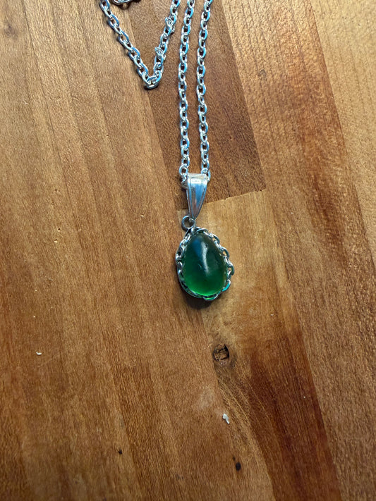 Emerald Green Sea Glass Pendant Necklace - Handmade Coastal