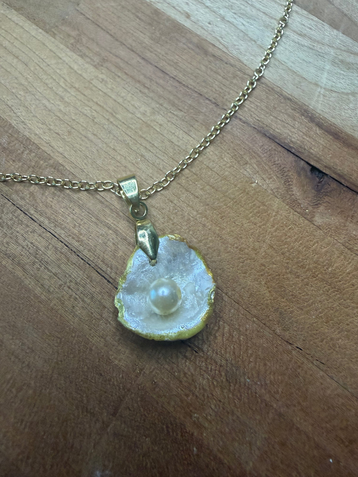 Handcrafted Shell & Freshwater Pearl Pendant Necklace | Gold-Plated Artisan Jewelry by Mariel